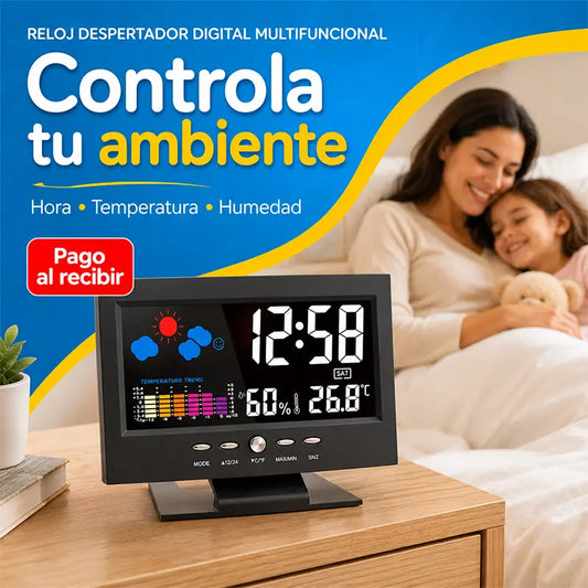 Reloj Despertador Digital Multifuncional: controla hora, temperatura y humedad en segundos