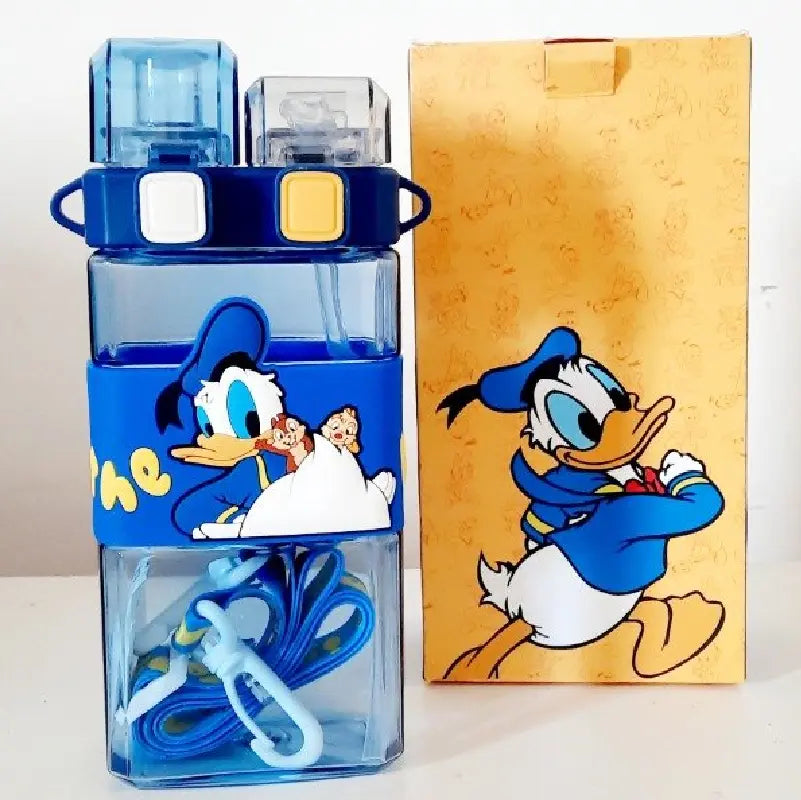 Disney & Kawaii Cartoon Square Bottle 500ml | Frozen | Pato Donald | Lotso Rosado | Termo Infantil con Correa – Doble Boquilla + Antiderrame 360°