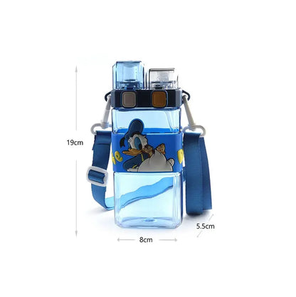 Disney & Kawaii Cartoon Square Bottle 500ml | Frozen | Pato Donald | Lotso Rosado | Termo Infantil con Correa – Doble Boquilla + Antiderrame 360°