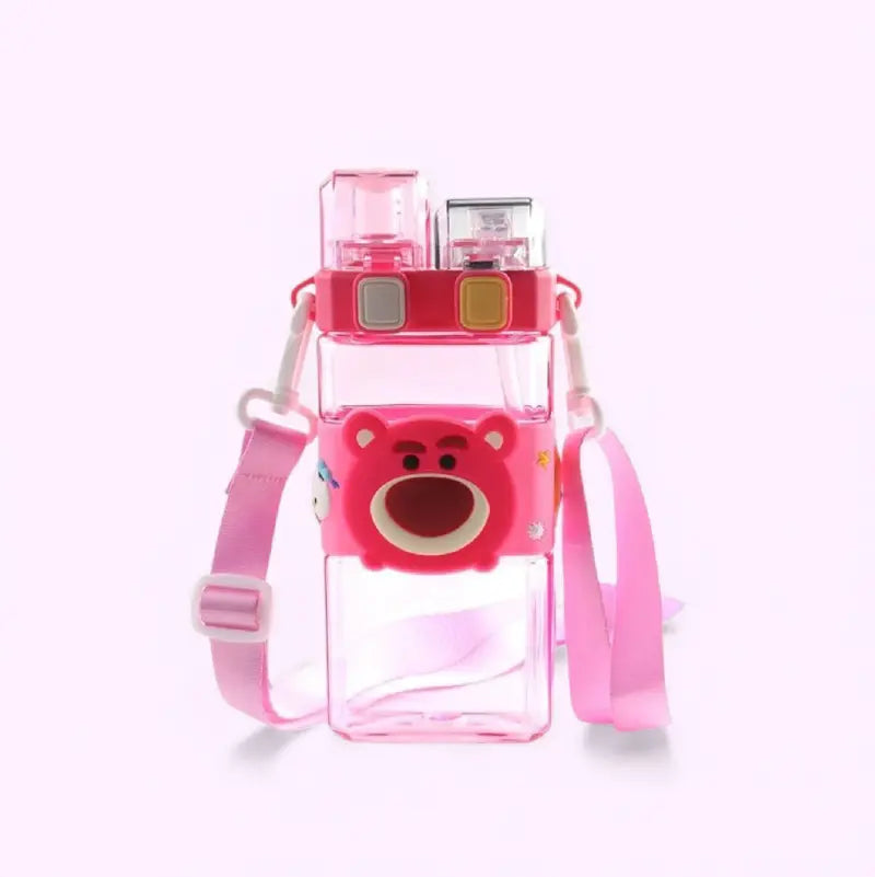 Disney & Kawaii Cartoon Square Bottle 500ml | Frozen | Pato Donald | Lotso Rosado | Termo Infantil con Correa – Doble Boquilla + Antiderrame 360°