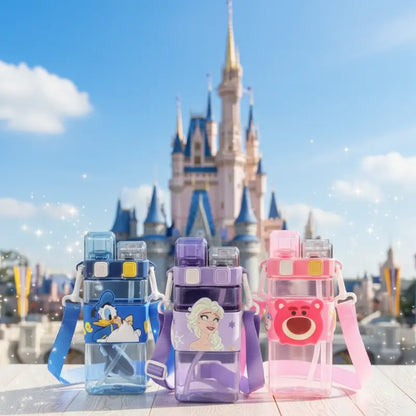 Disney & Kawaii Cartoon Square Bottle 500ml | Frozen | Pato Donald | Lotso Rosado | Termo Infantil con Correa – Doble Boquilla + Antiderrame 360°