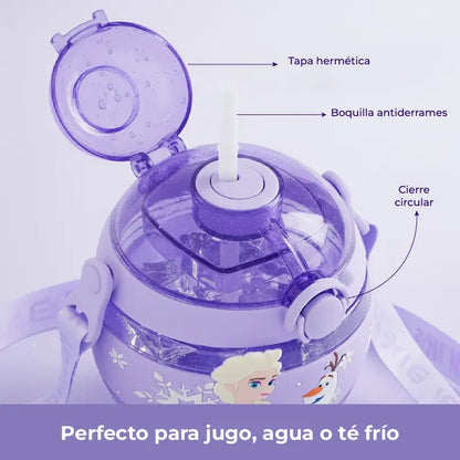 Cantimplora Infantil Disney Frozen 500ml | Antiderrame + Correa Ajustable 💜