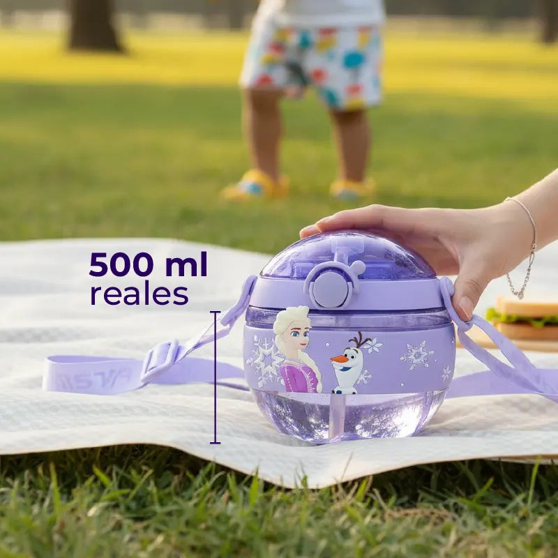 Cantimplora Infantil Disney Frozen 500ml | Antiderrame + Correa Ajustable 💜