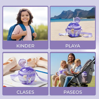 Cantimplora Infantil Disney Frozen 500ml | Antiderrame + Correa Ajustable 💜